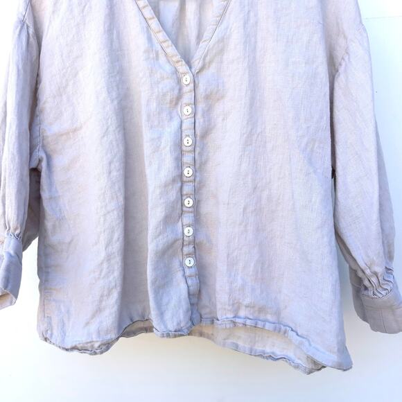 Esby Lauren Prairie Top Linen Sky Grey Gray Button Front Small USA Blouse - Picture 6 of 6